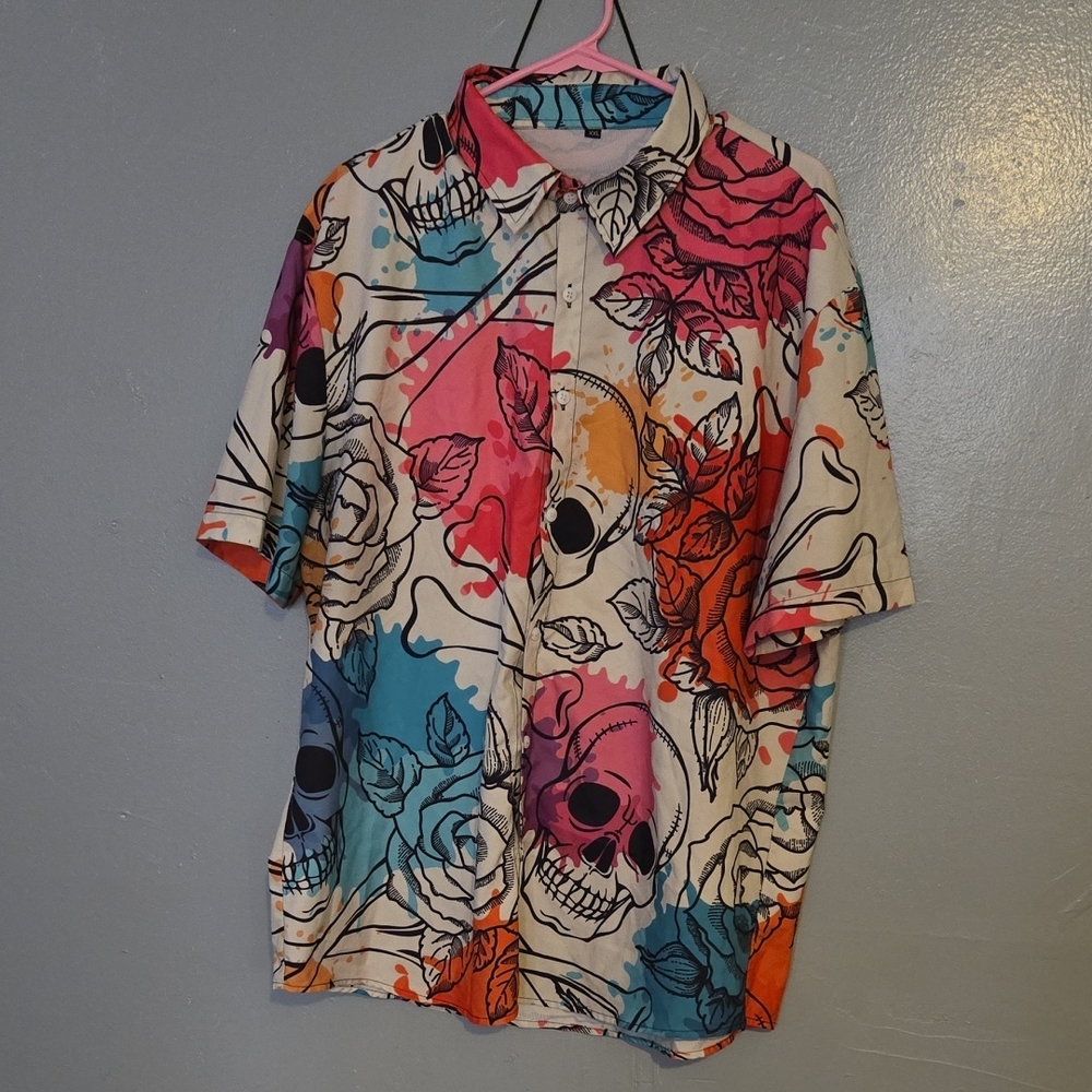 Multicolor Skull and Rose Men's Shirt